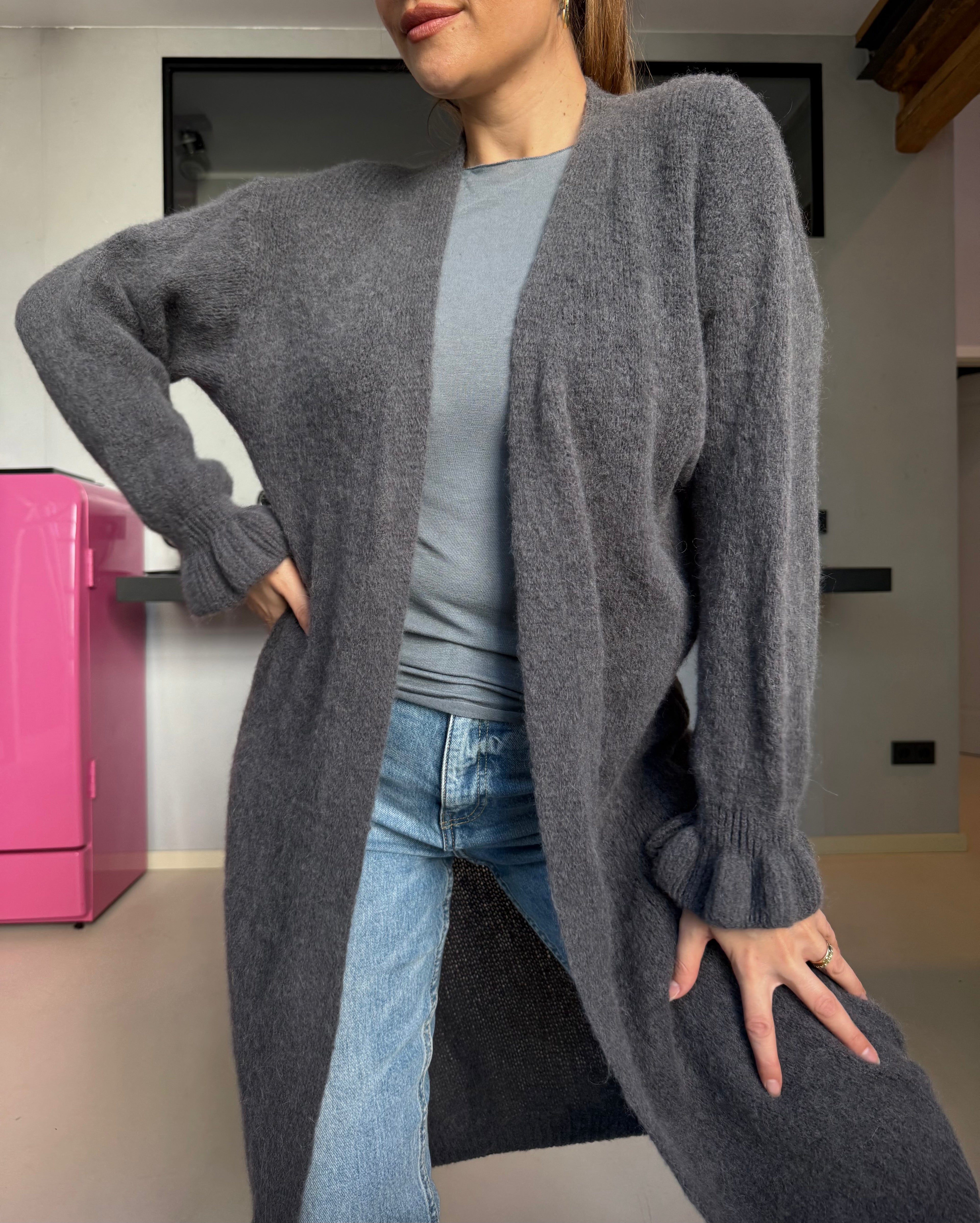 Cozy Long Cardigan Darkgrey