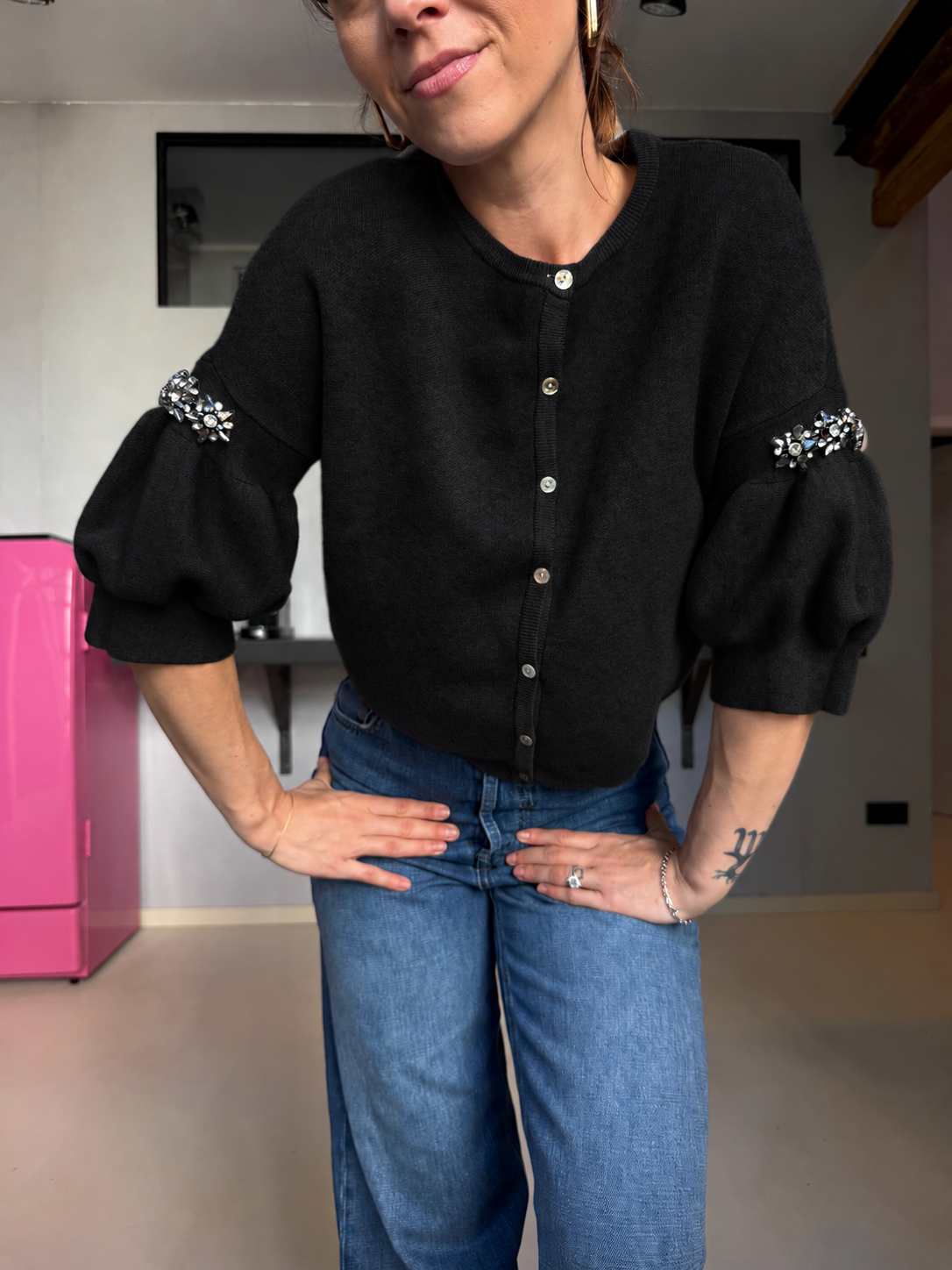 Fashionable festive Cardigan Schwarz